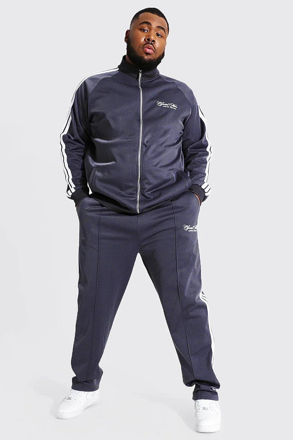 Plus Man Funnel Neck Tricot Tape Tracksuit