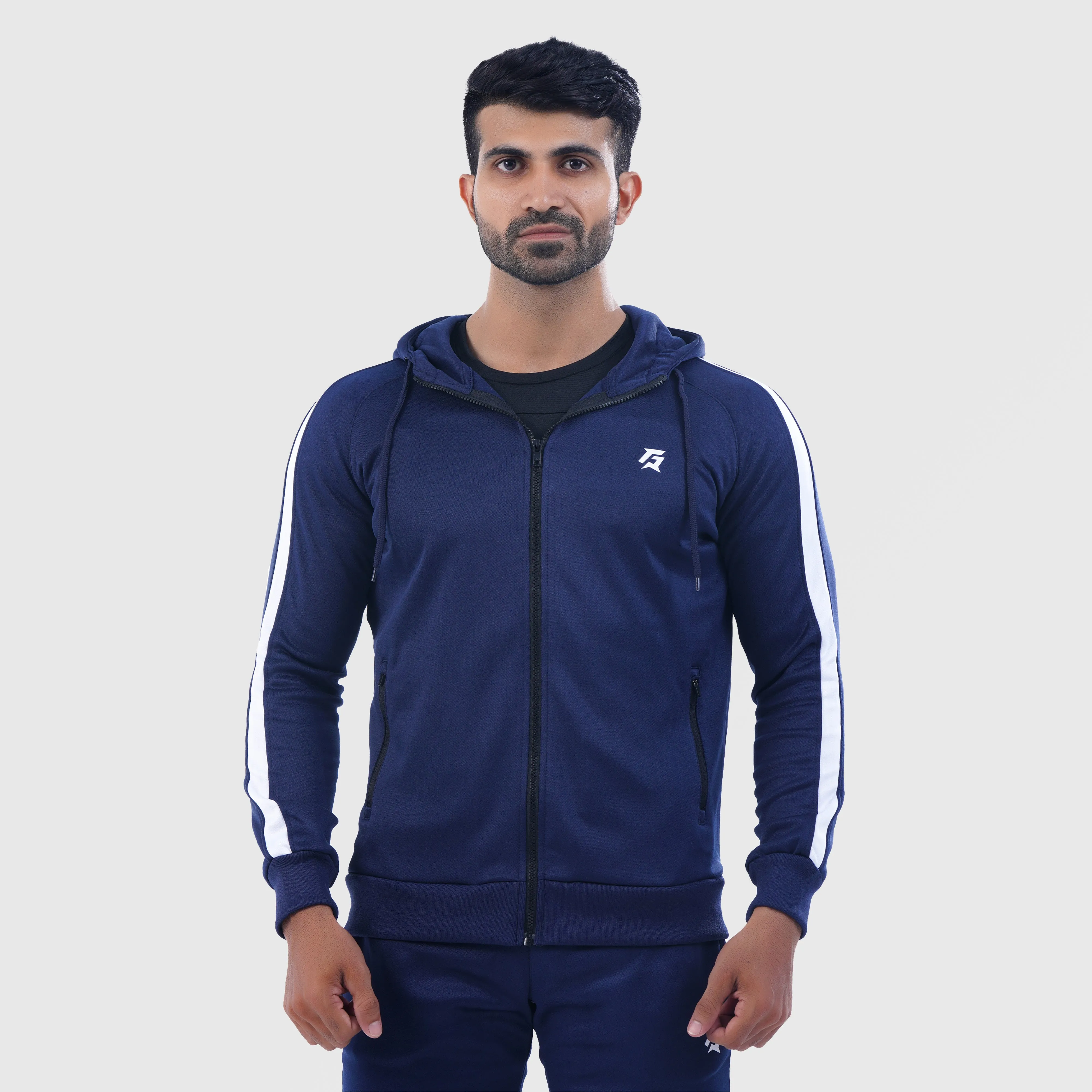 Poly Tracksuit Zipper Hoodie (Navy)