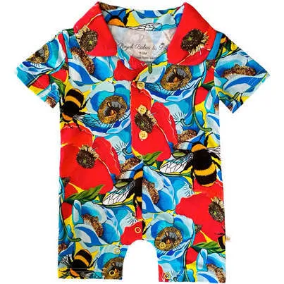 Royal Babies & Tots Summer Floral Bumble Bee Short Baby Romper, Multi