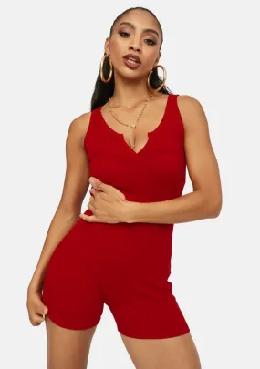 Rust Casual Cutie Notched V-Neck Tank Romper-