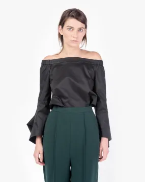 Satin Popline Off-the-shoulder Tunic in Black