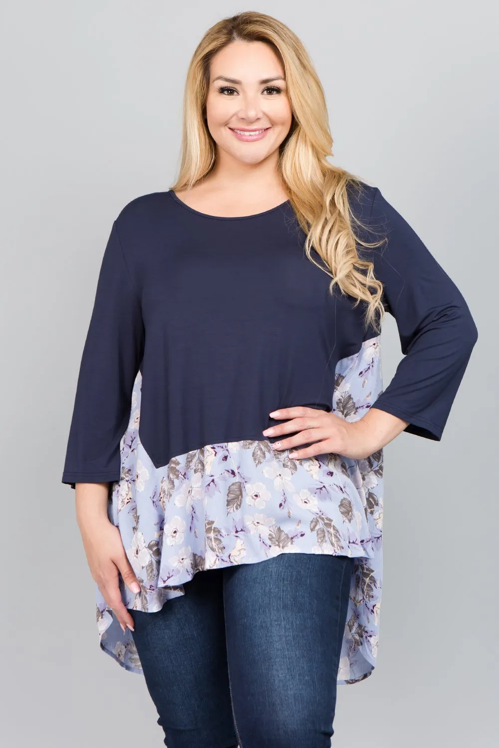 See and Be Seen Navy Floral Accented Tunic-PLUS SIZE