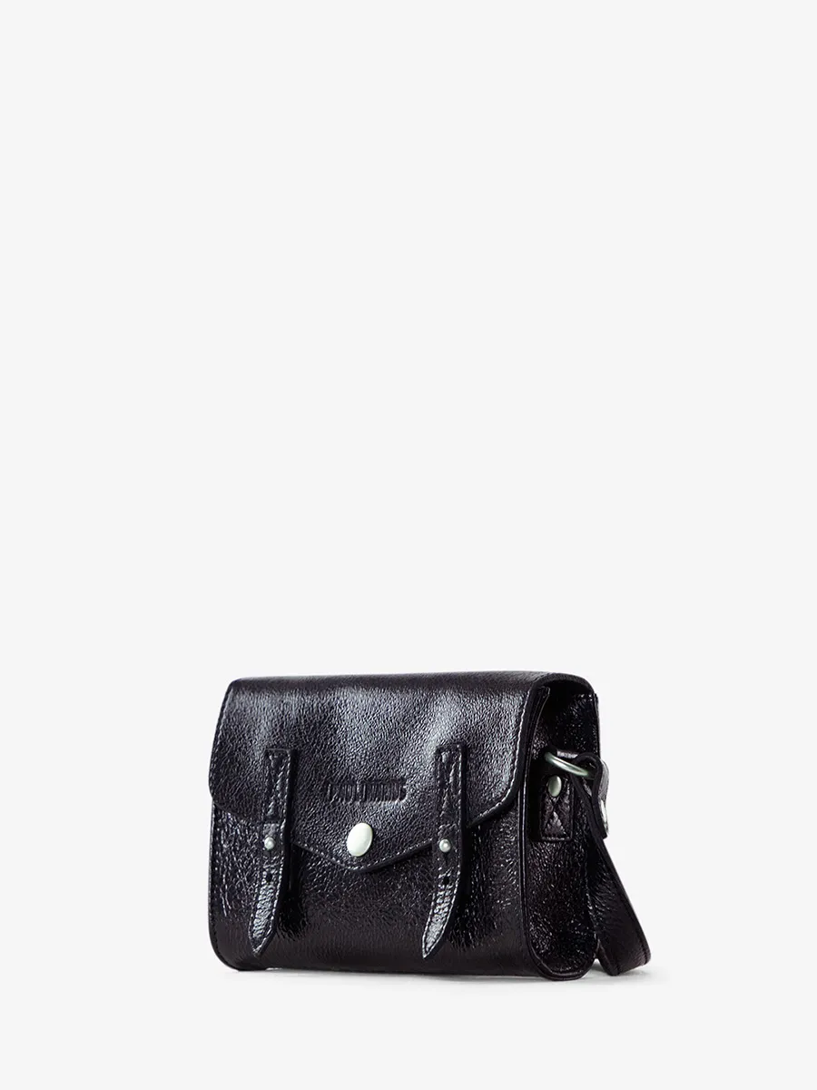 Shimmering Black Leather Cross-body Bag for Women - LeMini Indispensable Eclipse | PAUL MARIUS