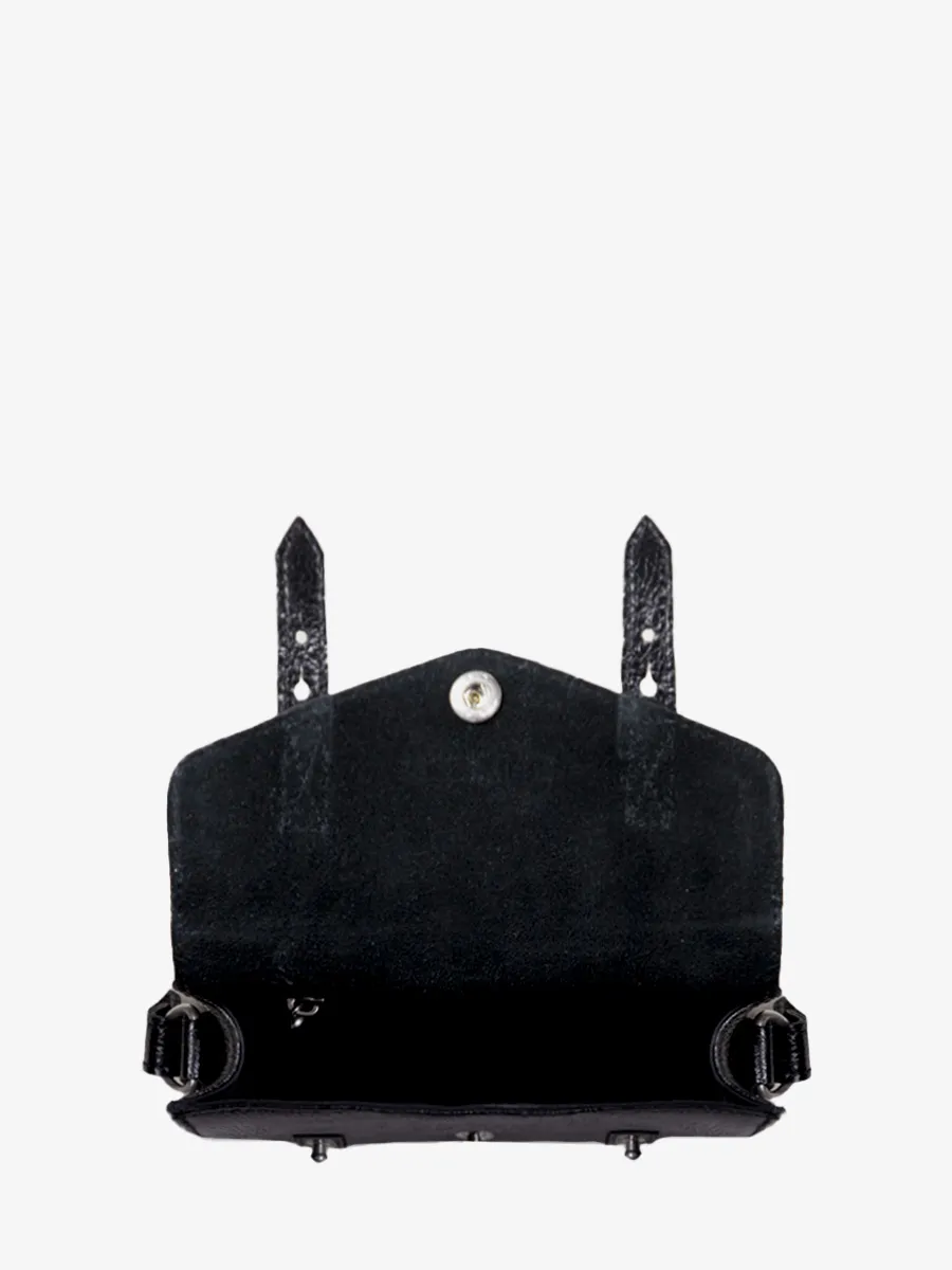 Shimmering Black Leather Cross-body Bag for Women - LeMini Indispensable Eclipse | PAUL MARIUS