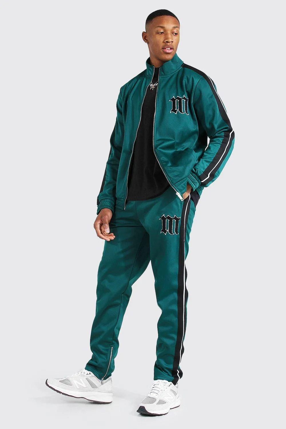 Slim Fit M Tricot Tape Funnel Tracksuit | boohooMAN UK