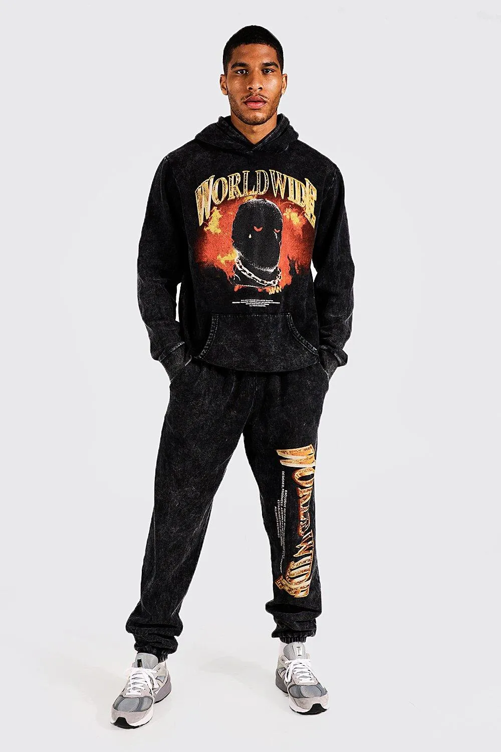 Tall Acid Wash Graphic Hooded Tracksuit