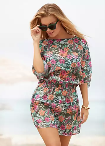 Venice Beach Floral Chiffon Beach Tunic Dress | Grattan