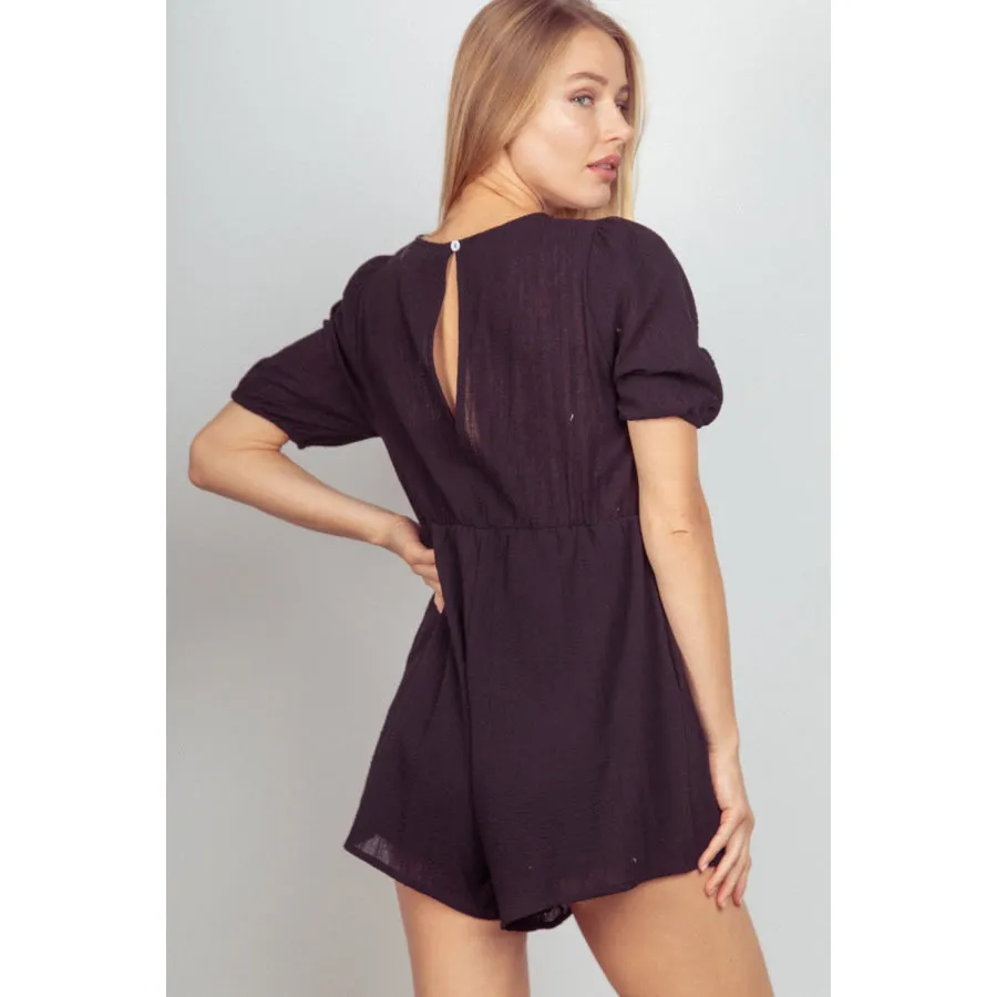 VERY J Lace Detail Puff Sleeve Romper with Pockets