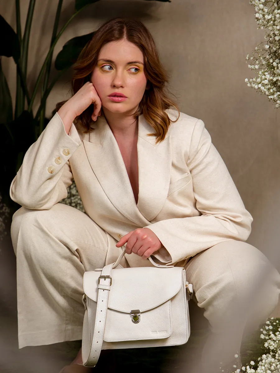 White Leather Cross-Body Bag for Women - Mademoiselle George Pastel Chalk | PAUL MARIUS