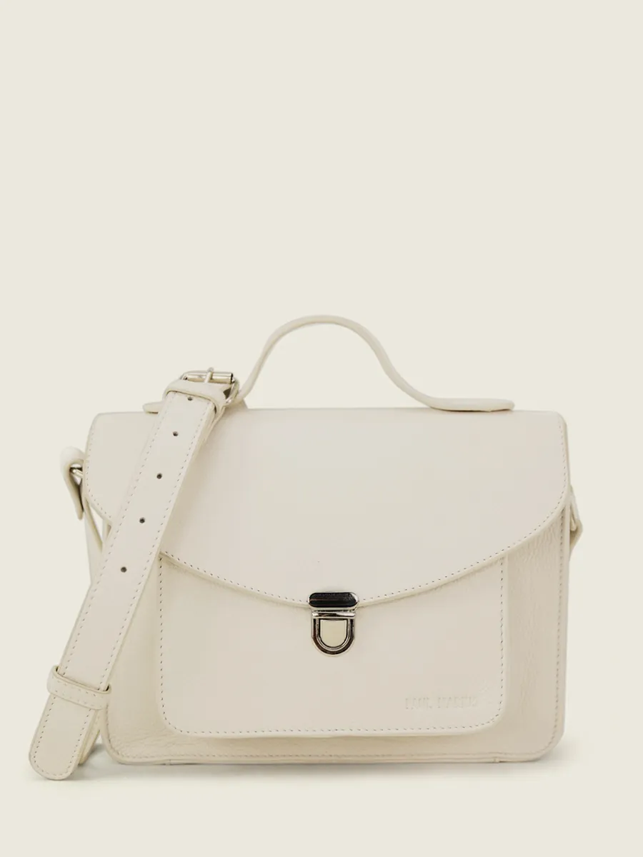 White Leather Cross-Body Bag for Women - Mademoiselle George Pastel Chalk | PAUL MARIUS