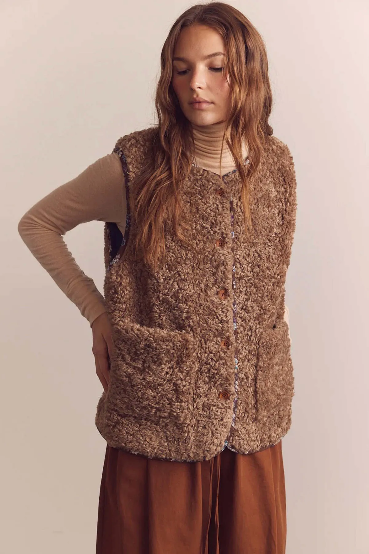 Wool Blend Shepherd Reversible Vest - Coco