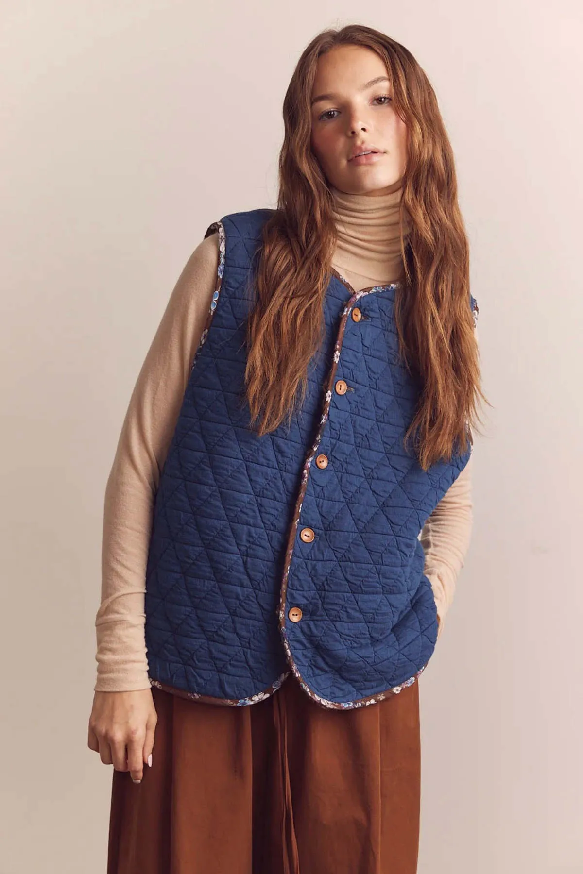 Wool Blend Shepherd Reversible Vest - Coco