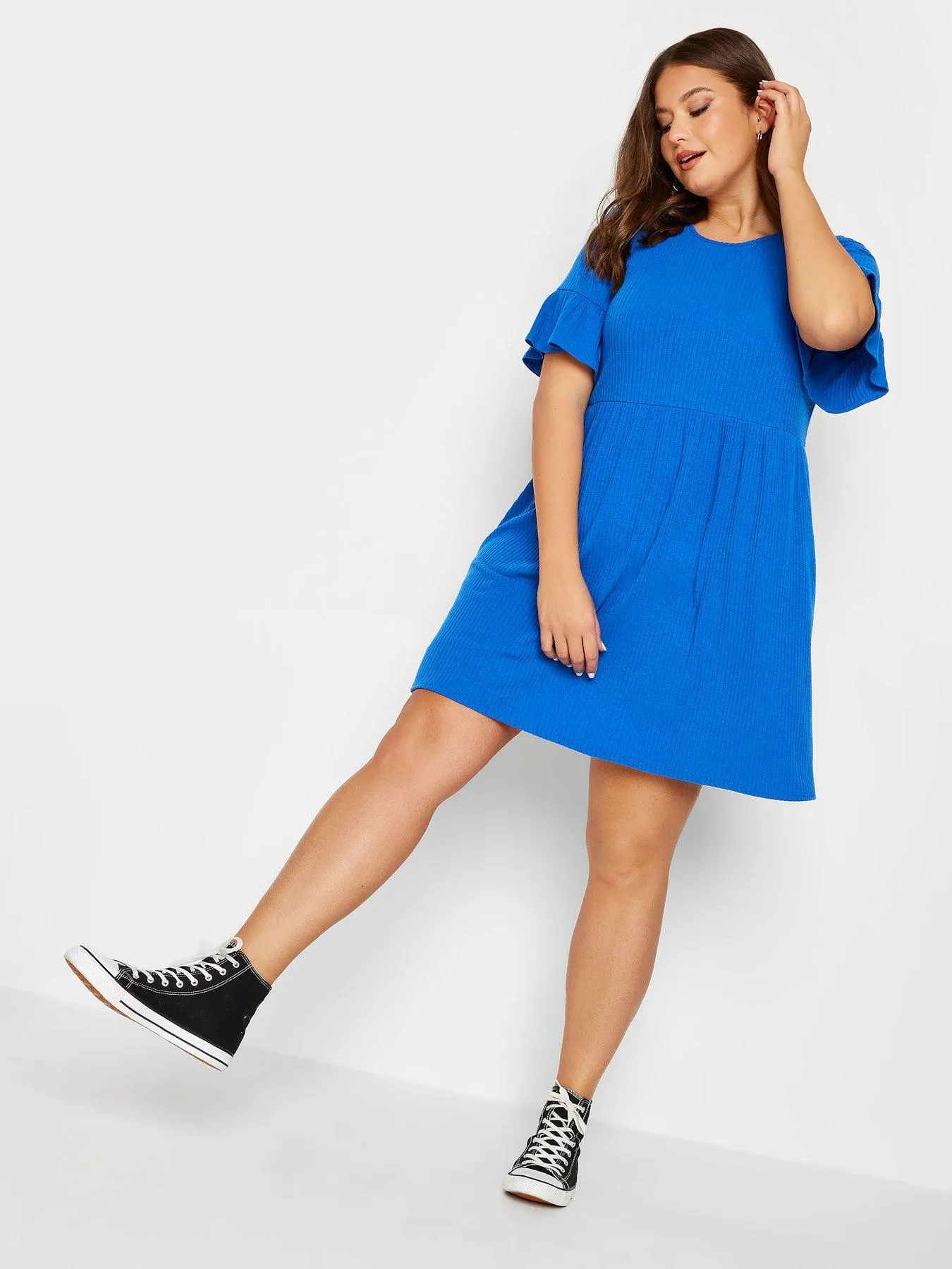 Yours Rib Frill Sleeve Tunic Blue