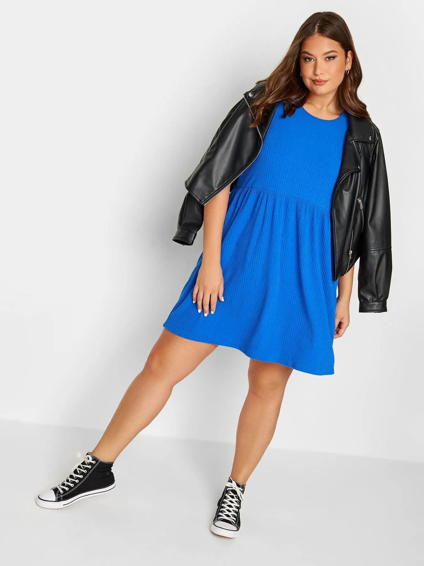 Yours Rib Frill Sleeve Tunic Blue